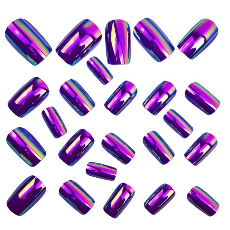 48 Pieces of Blue Colorful Medium To Long Oval Nail Art – Suitable for Women