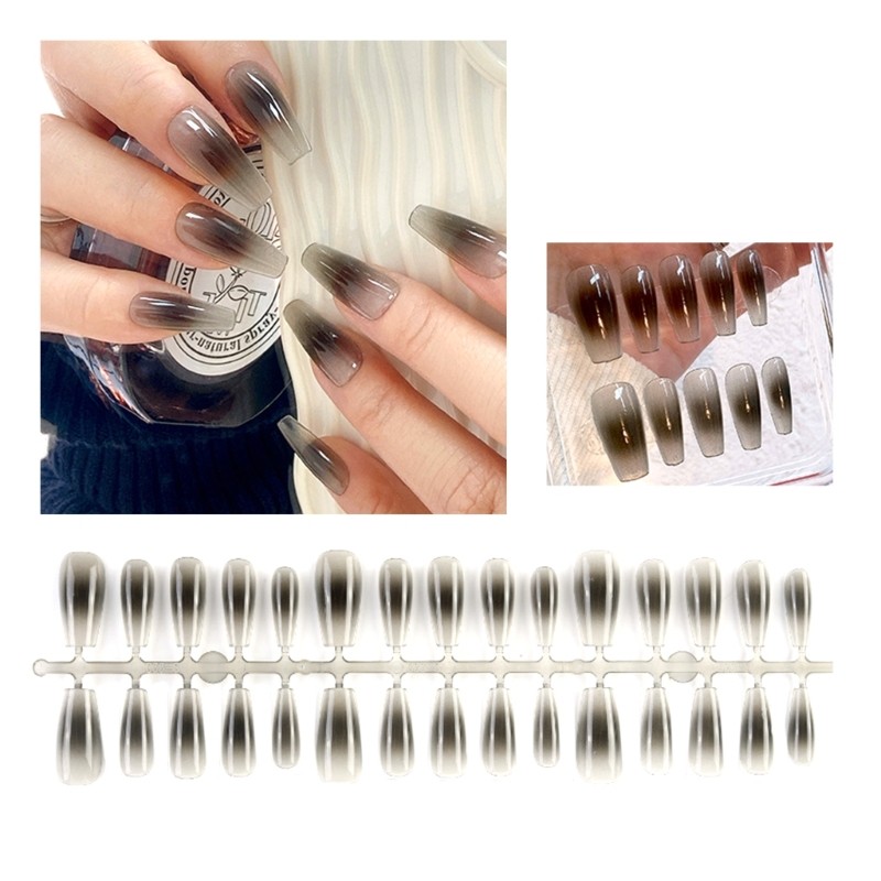 30Pieces Gradient Long Ballet Fake Nails French Style Nails Square Head False