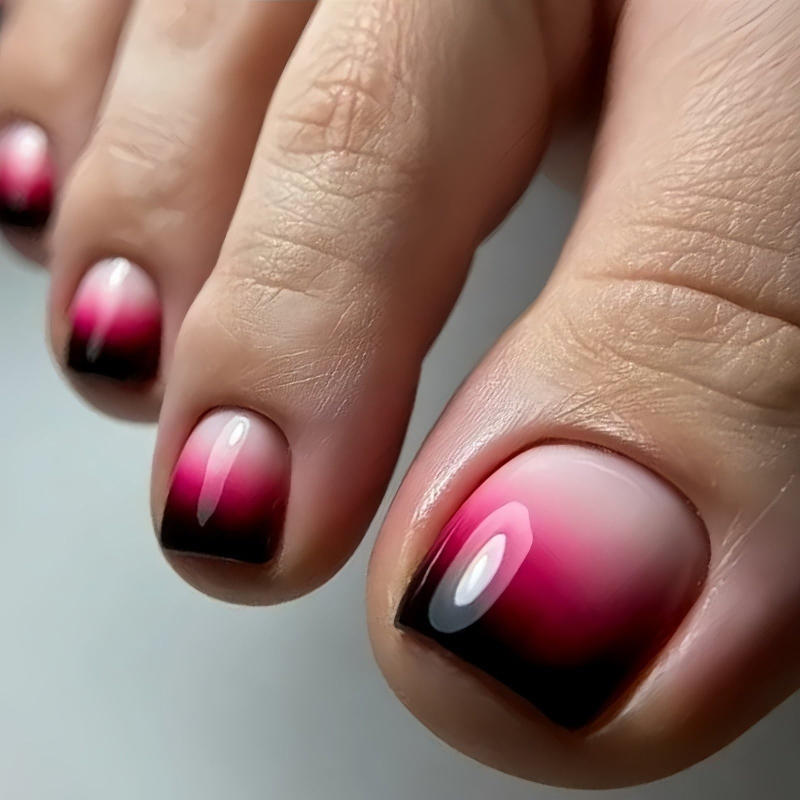 French Press on Toenails Gradient Black Pink Fake Toe Nails Summer Toenails