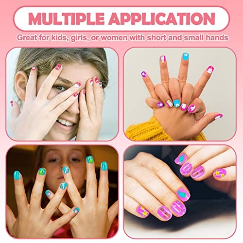 144 Pieces Fake Nails for Kids Girls Artificial Kids Press on Nails Cute Animal