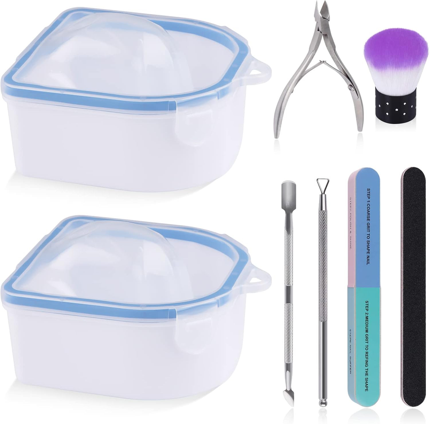 8PCS Nail Soaking Bowls Set, Manicure Spa Kit with Cuticle Tools, Blue
