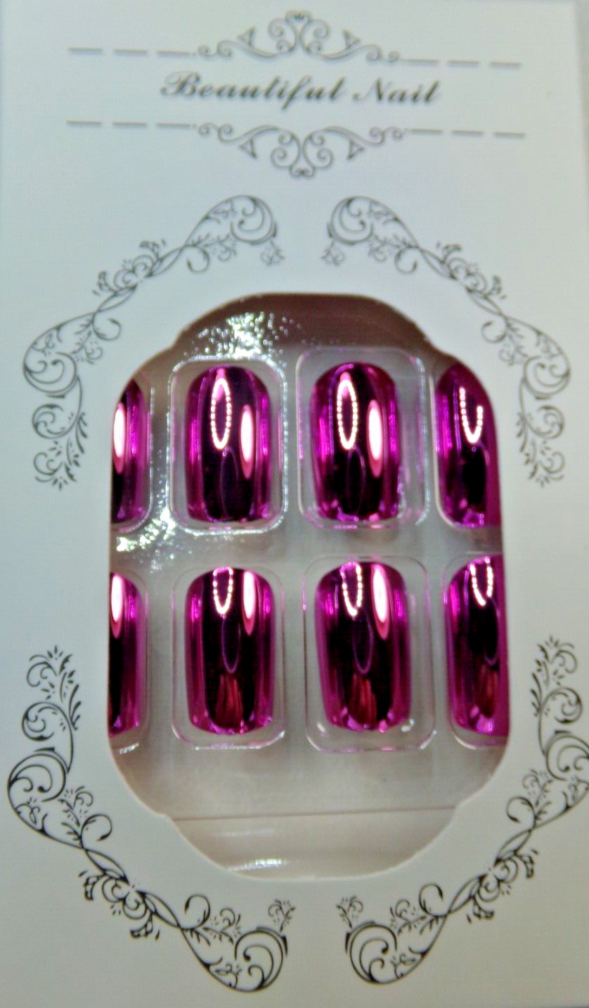 Do it Yourself Nails Shiny Pink Chrome Mirror glue on or Tabs Medium