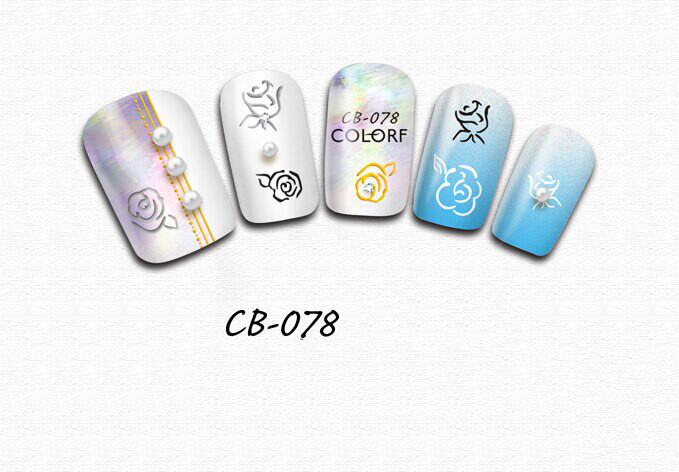 Nail Art 3D Decal Stickers black design flowers roses leaves CB078