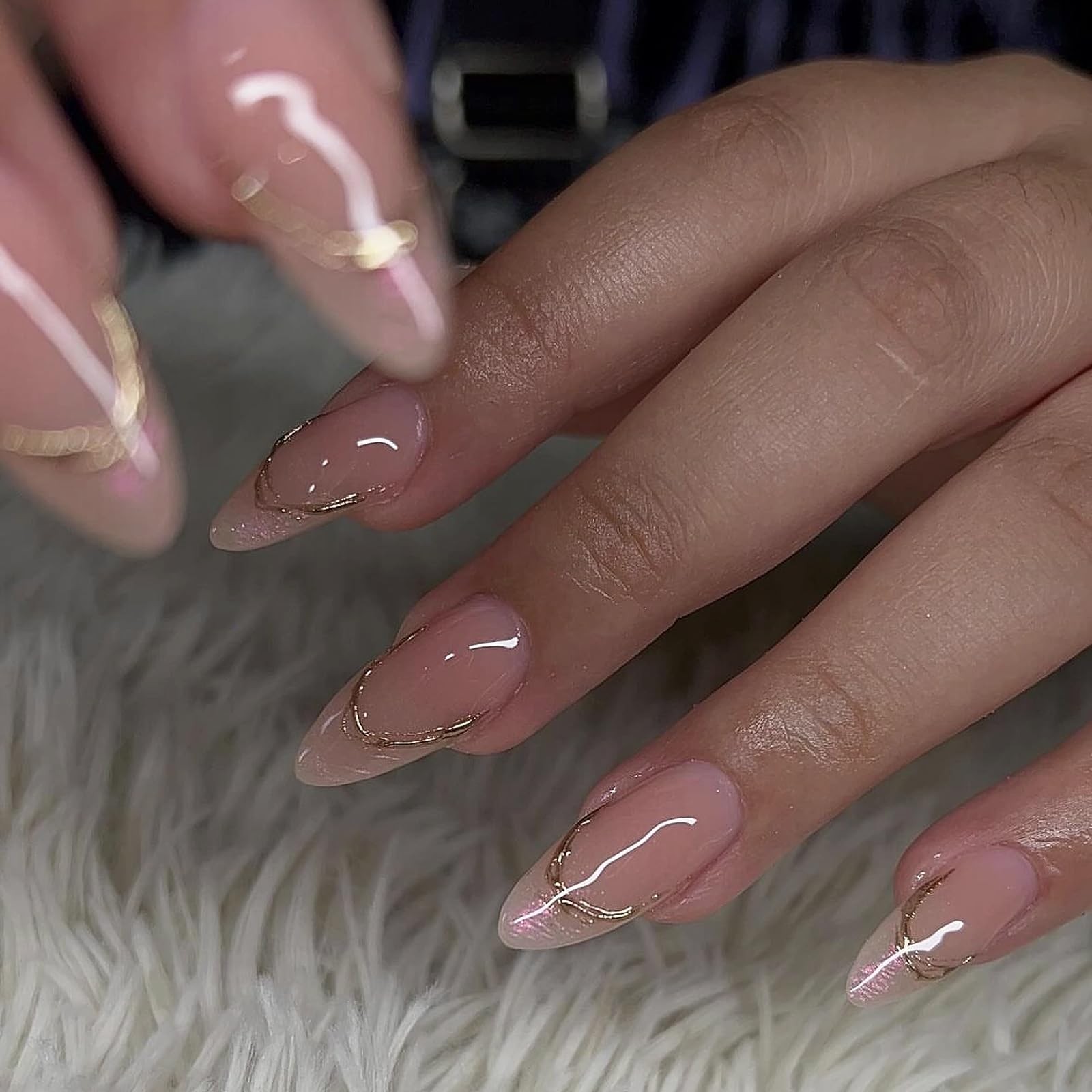 Press on Nails – Medium Almond Glue on Nails with Chrome, Acrylic French Tip …