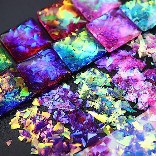 12Grids Holographic Mermaid Colorful Nail Art Glitter,Irregular Rainbow color-2