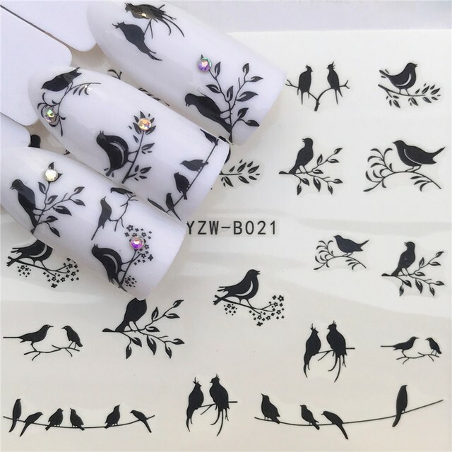 Nail Art Water Transfer Sticker Bird Swan Leaves Tree Branch Love Decal Manicure