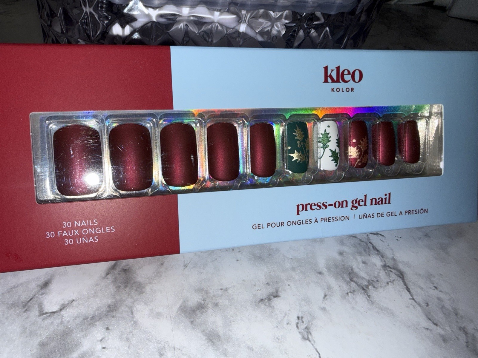 New Kleo Kolor Press-On Gel Nails – Long Square Holiday Days Matte Christmas Red