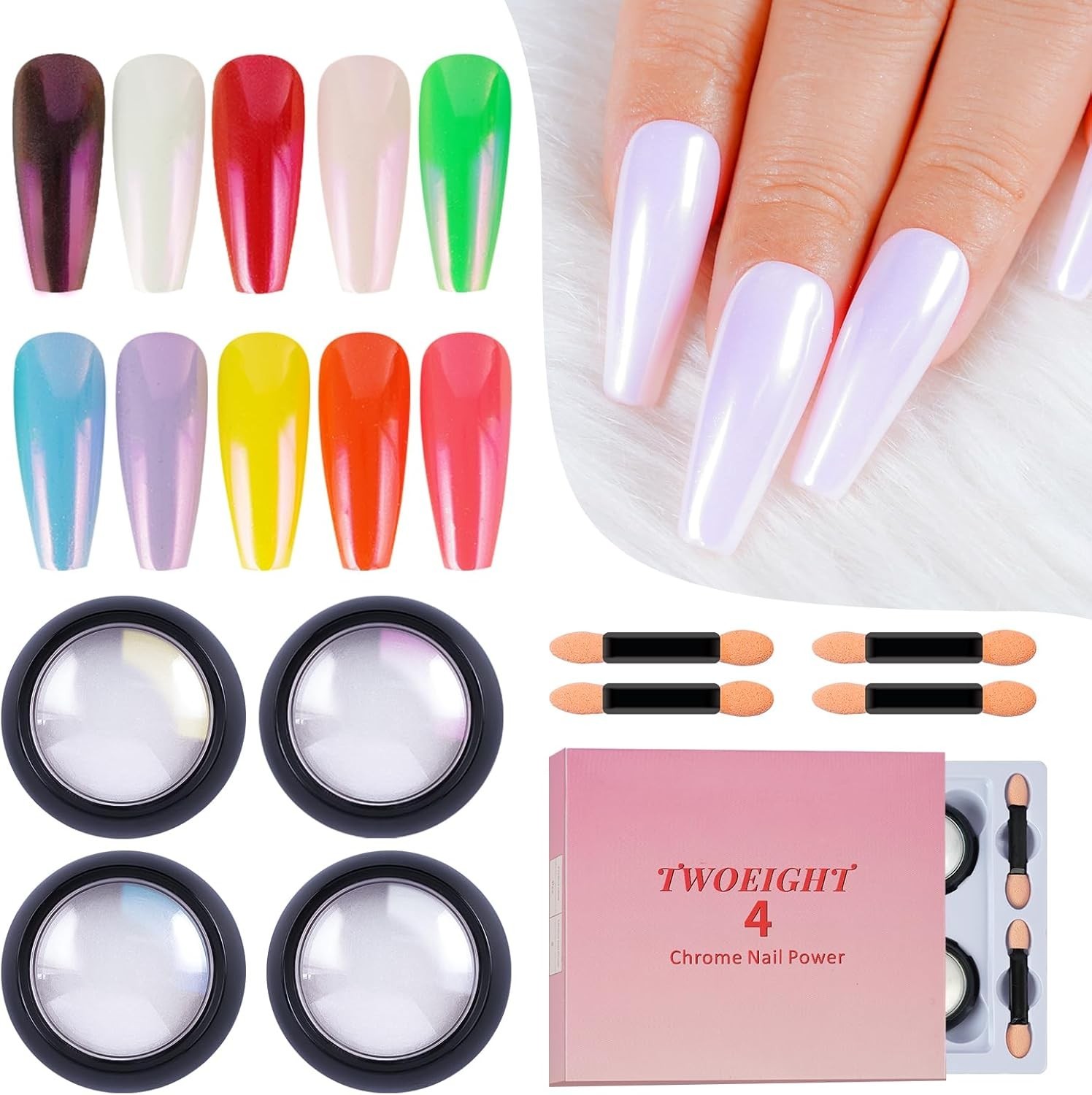 Chrome Nail Powder 4 Colors Aurora Mirror Effect Pigment Nail Art Set