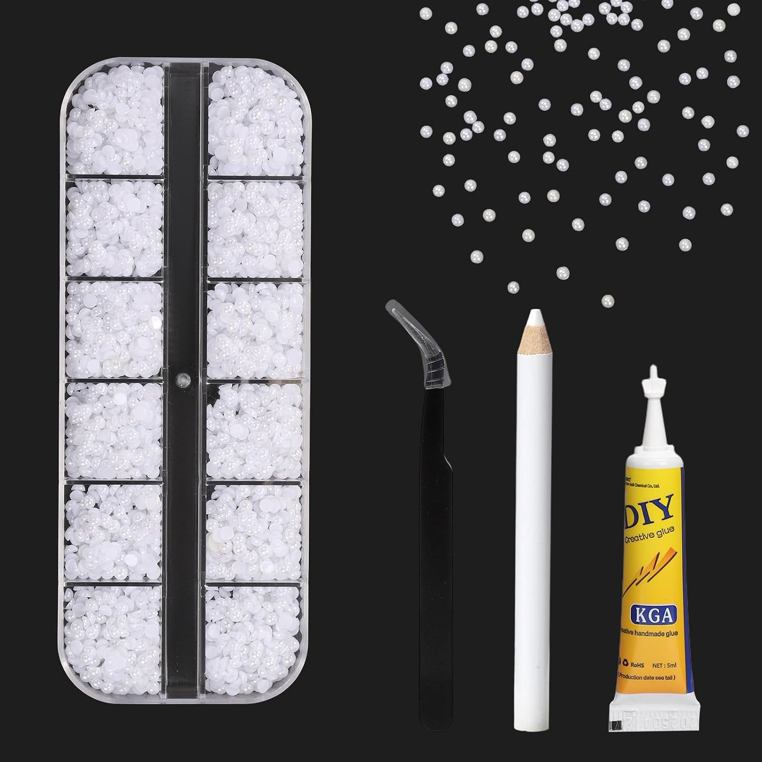 1600Pcs 4Mm White Half round Nail Pearls Kit for DIY Crafting | Flat Back Nail P