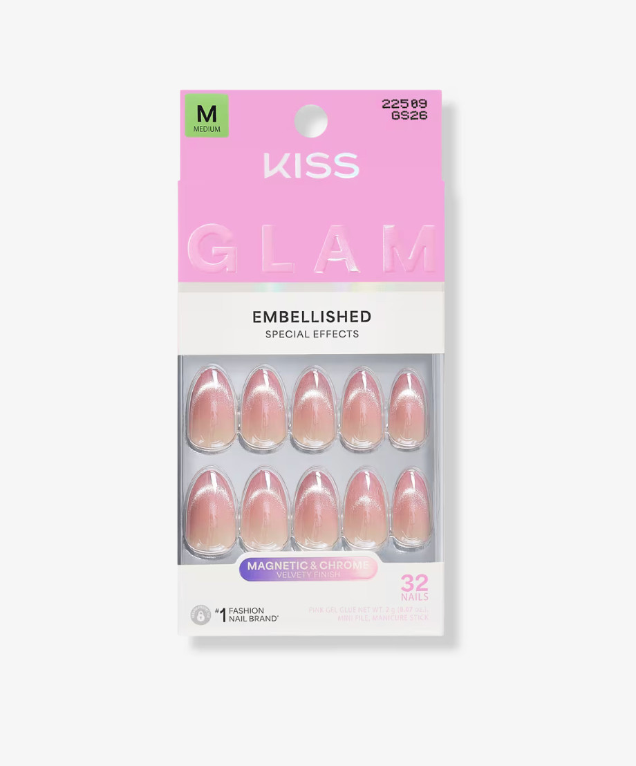 KISS GLAM Embellished Press On Nails – Medium length 32 nails – Stardust Wonder