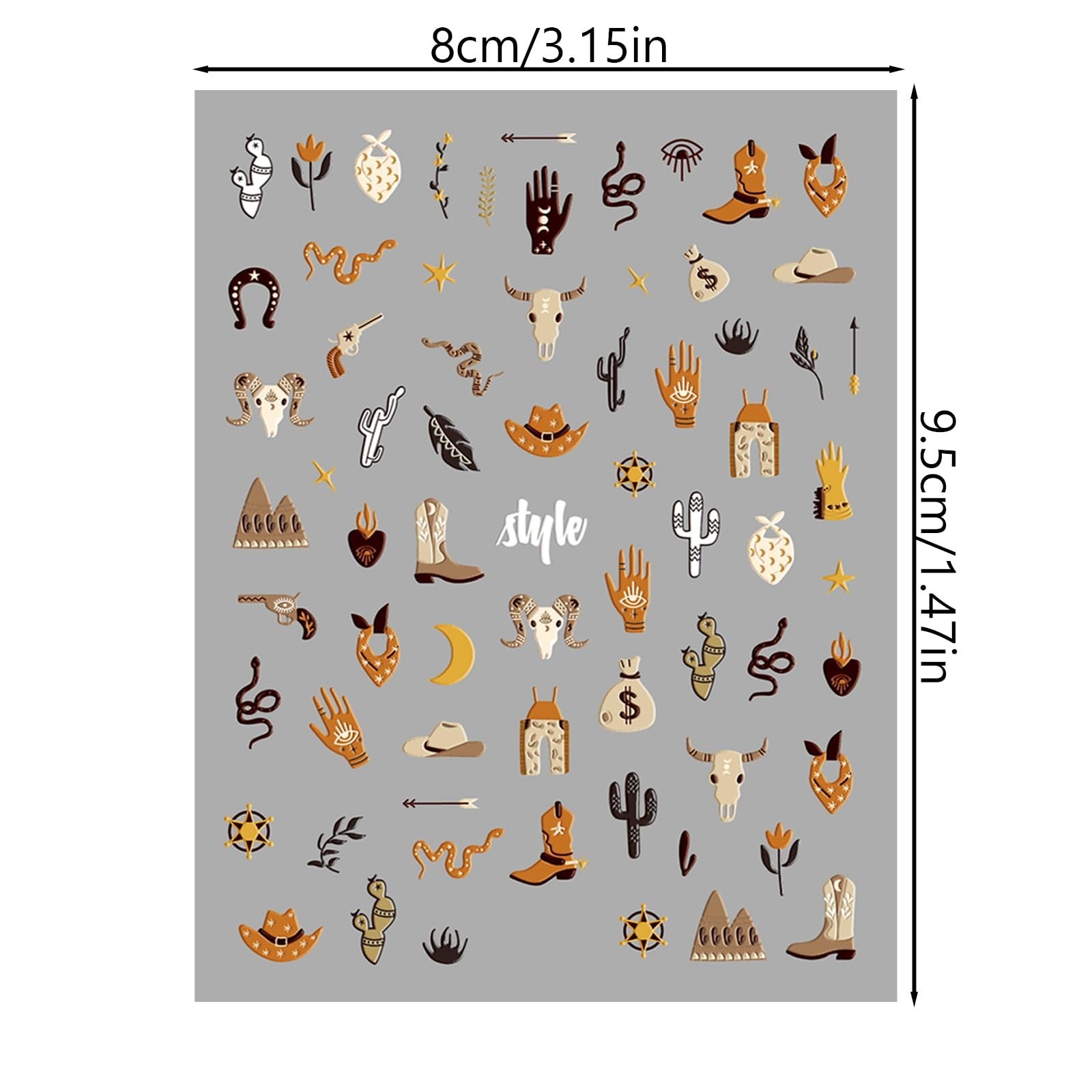 2 Sheets Retro Cowboy Nail Art Stickers, Western Cowboy Style Self-Adhesive D…