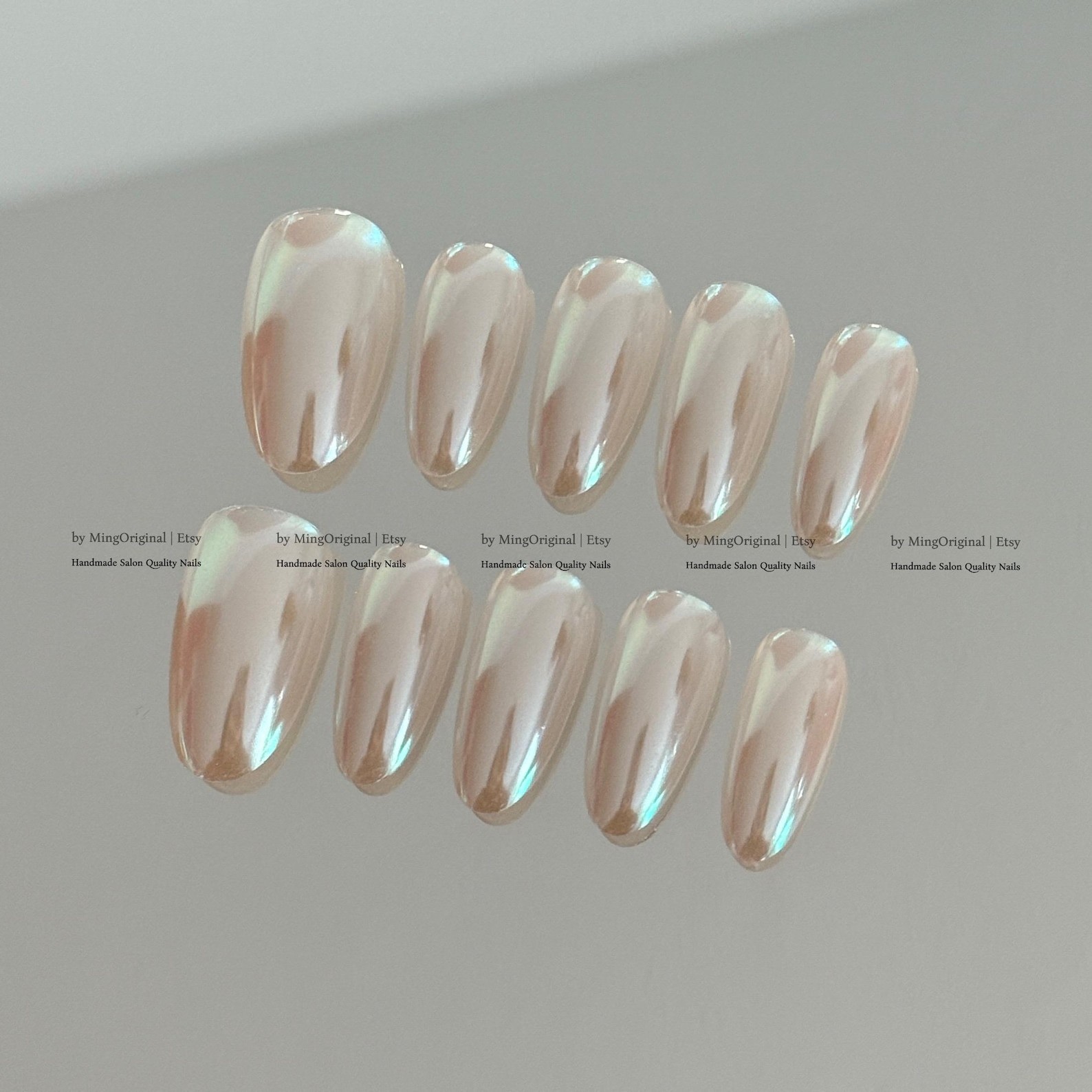 Handmade Pink Chrome Mirror Medium Almond Press on Nails