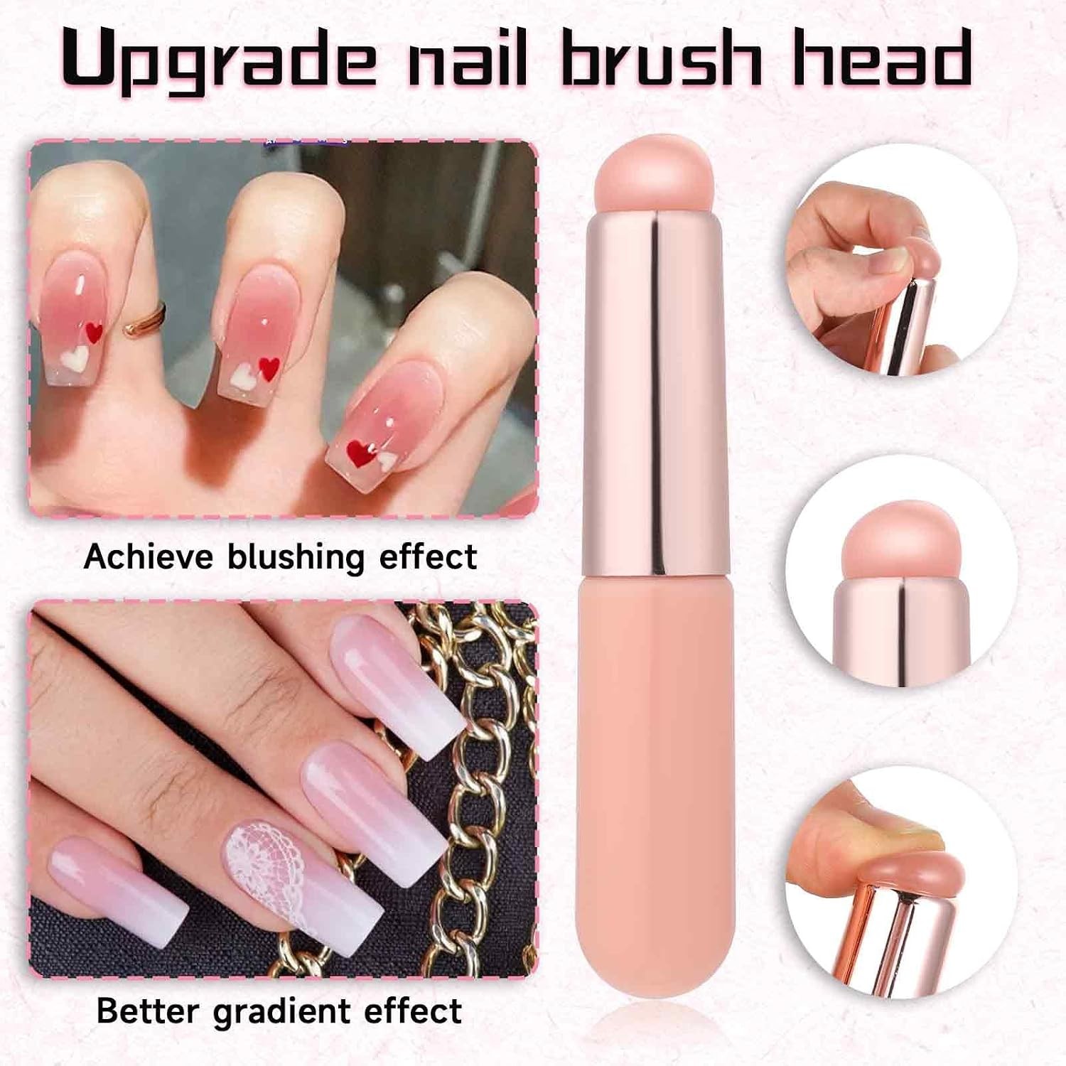4pcs Ombre Nail Brush Set Gradient Nail Sponges Pen Liner Art Pink