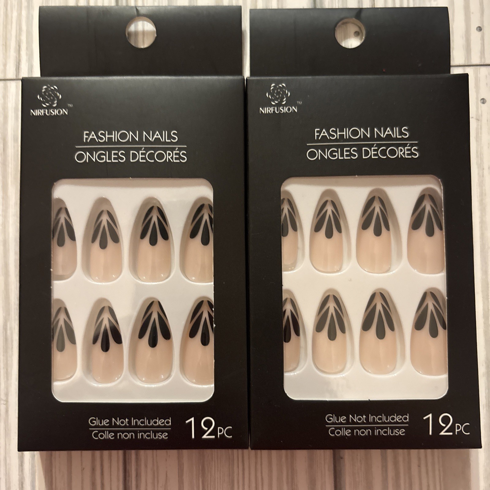 Nirfushion Press On Nails Lught Pink Black Design 2 Pack 24 Nails No Glue NEW