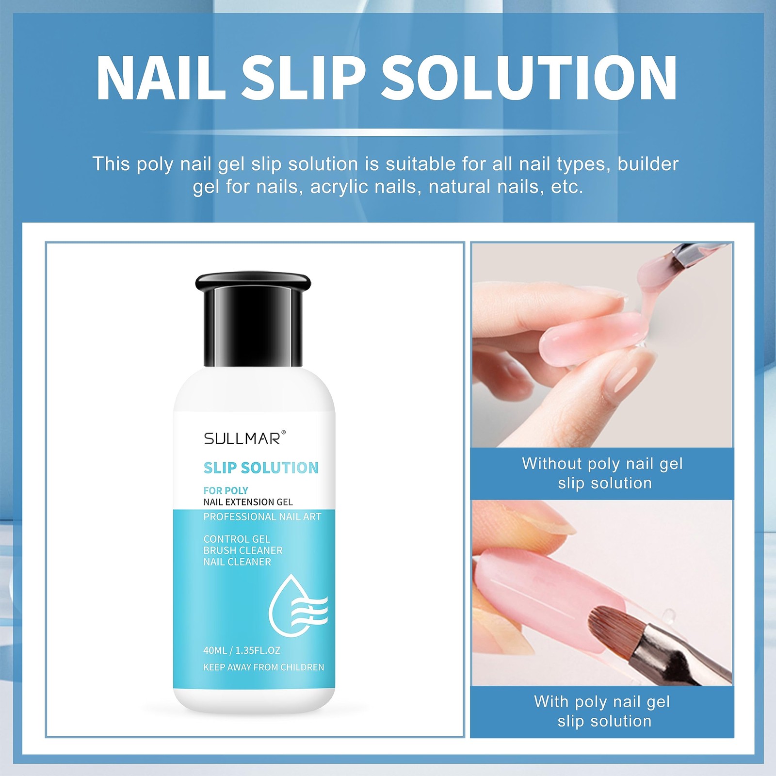Nail Slip Solution 2.7 fl.oz for Poly Nail Gel Kit Professional Nail Extensio…