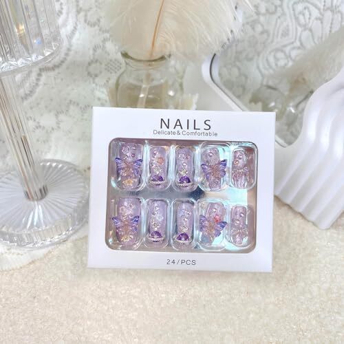 Long Press on Nails Coffin Fake Nails Purple False Nails with New Long Style 6