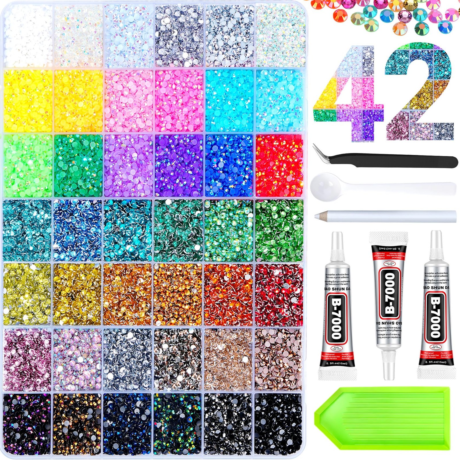 Atifober 46000Pcs 42 Colors Resin Jelly Rhinestones for Bedazzling, 3mm Multi…