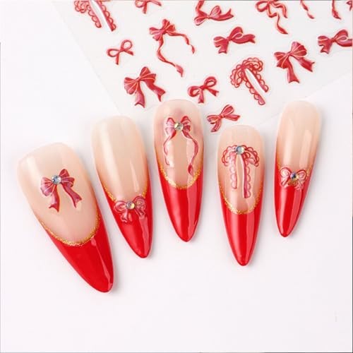 Valentines Red Bow Nails Stickers 3D Star Flower Flower Bow Nails Stickers
