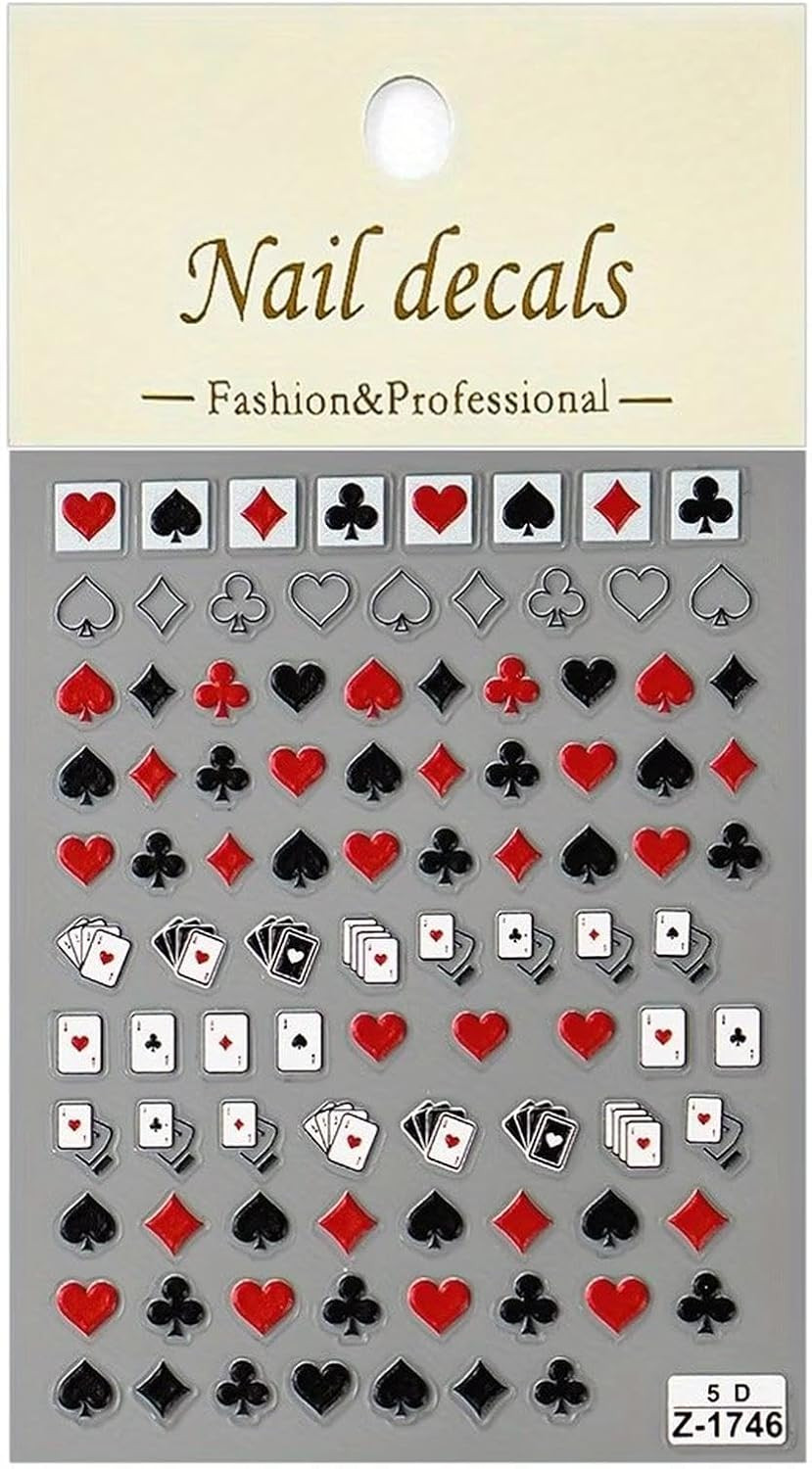 Poker Nail Stickers, Playing Cards Self-Adhesive Nail Art Decals for Women Girls