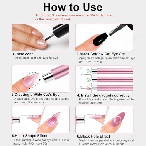 5-in-1 Cat Eye Nail Magnet Stick with Heart Shaped Tool & Ball Magnet, Pink