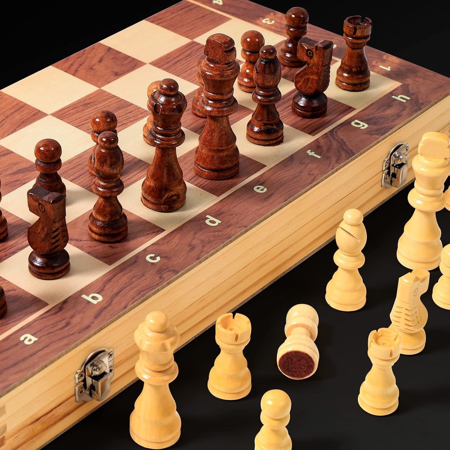 15″ Magnetic Wooden Folding Chess Set with Storage & 2 Extra Queens for Adults