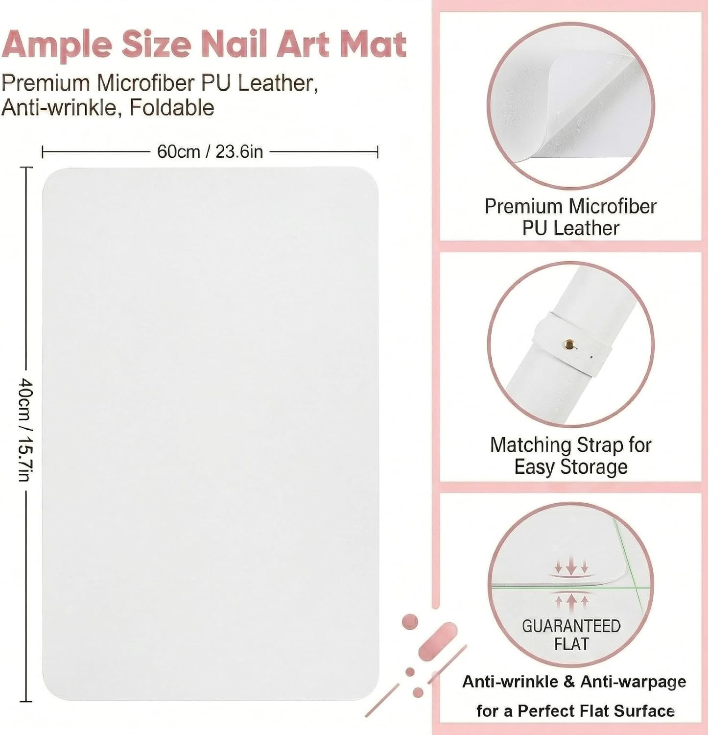 2 PCS Nail Art Table Mat, Soft Microfiber PU Leather Nail Pad, Foldable Nail Art