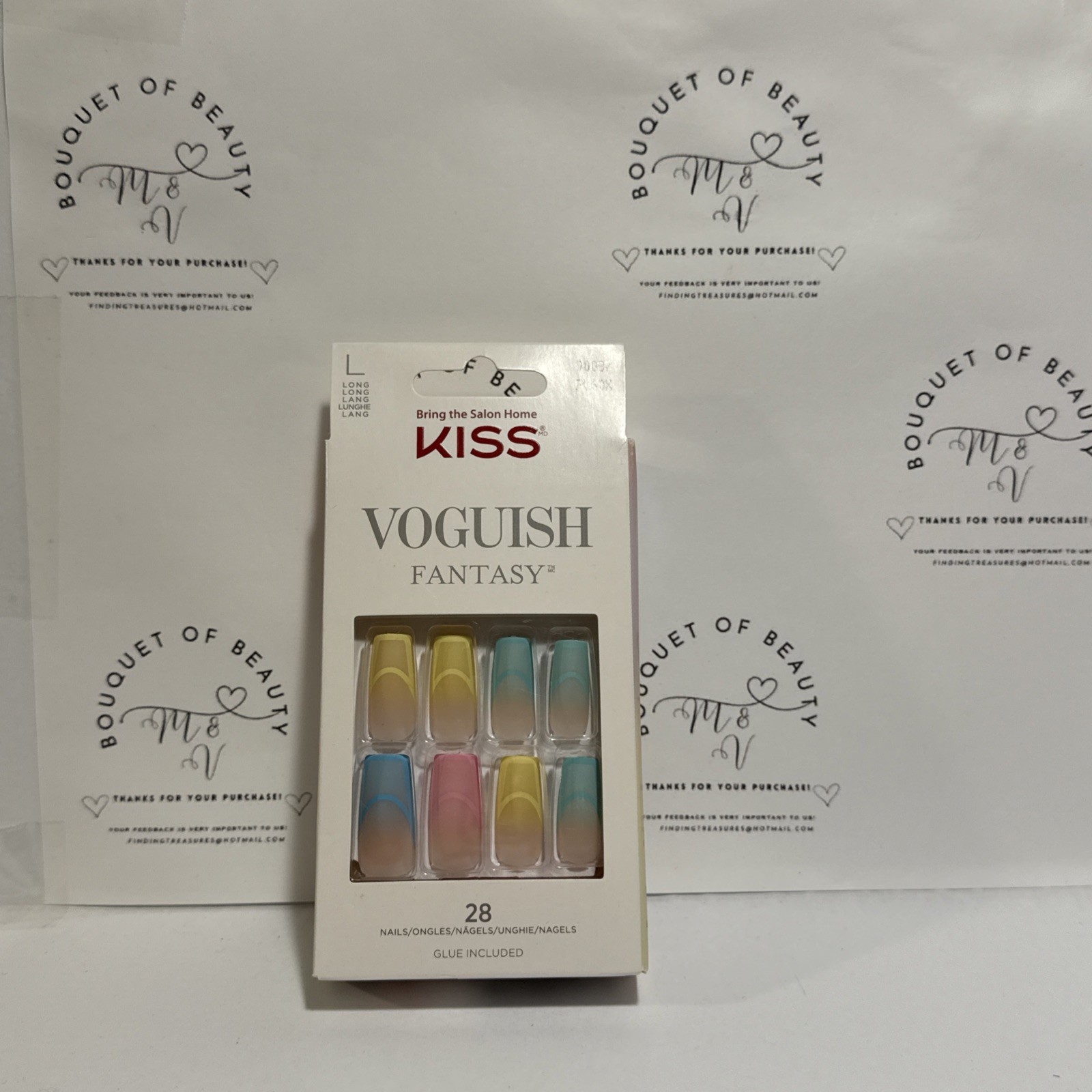 Kiss Voguish Fantasy 28 Nails Long Square Matte+Ombre Pink+Green+Yellow+Blue