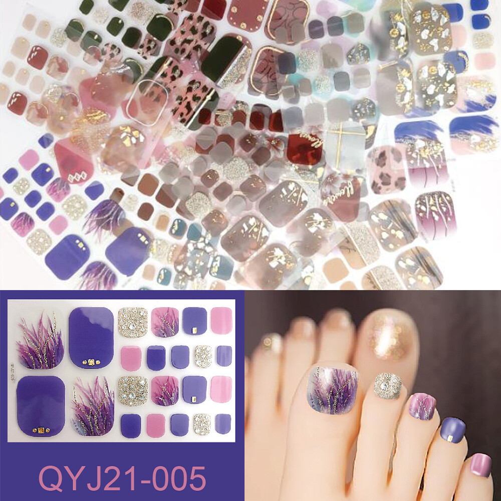 16 Styles Fashion Summer Toe Nail Stickers Decals Wraps Nail Art Women Marble