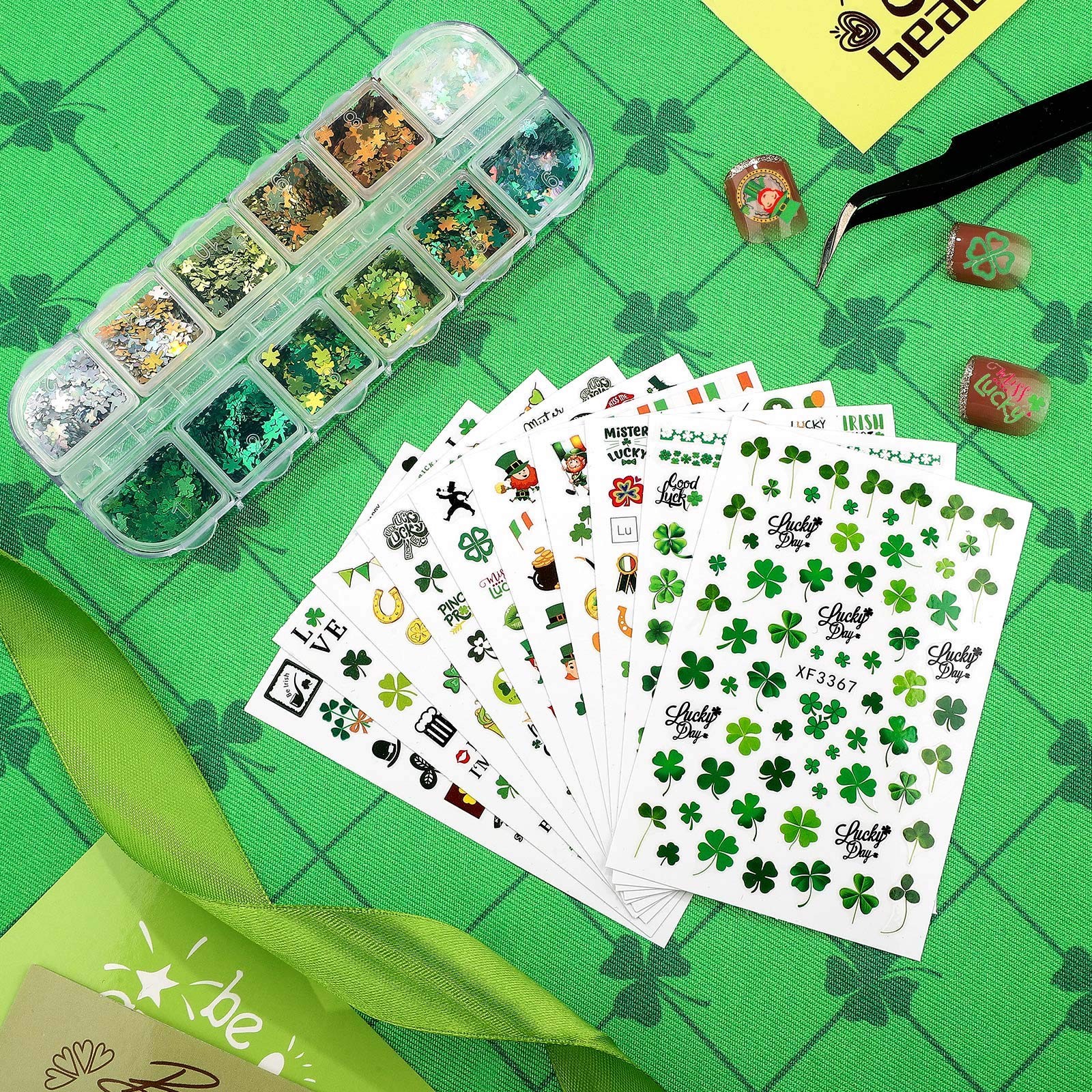 10 Sheets St. Patrick’s Day Nail Art Stickers 3D Self-Adhesive Nail Decals an