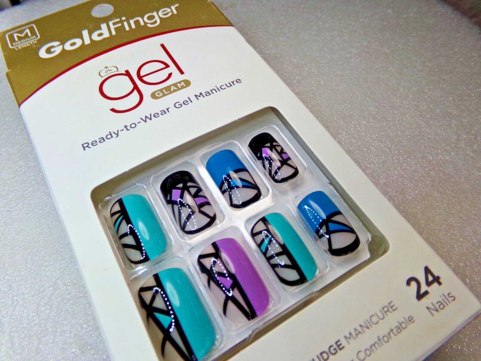 GoldFinger Green Blue Black Purple Artificial Nail Glue On Medium