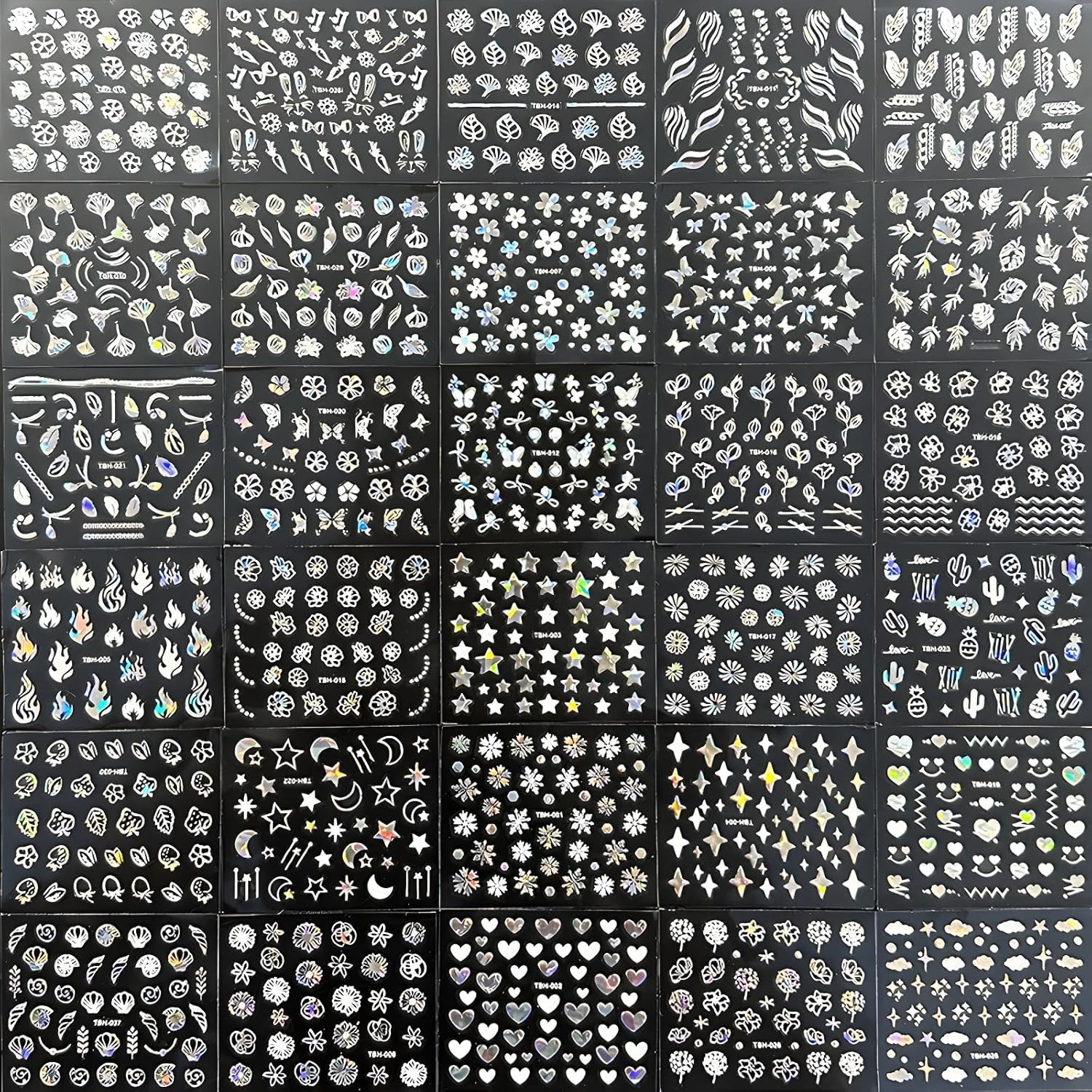 30 Sheets Aurora Nail Art Stickers Decals 3D Self Adhesive Flower Nail Style 3