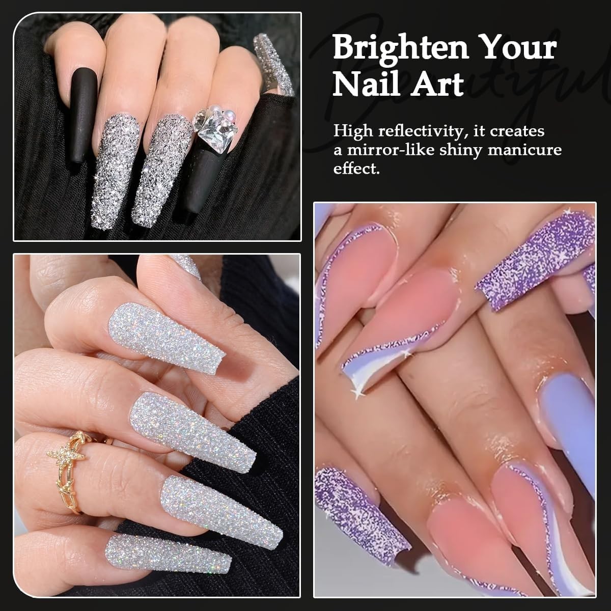 Holographic Chrome Nail Powder,6 OR 10 Colors Metallic For Women