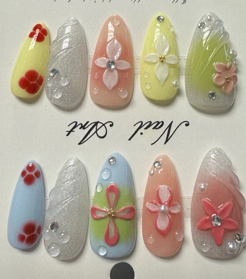 Summer Colorful Nails Press On Nails Flowers, Fun, Beautiful