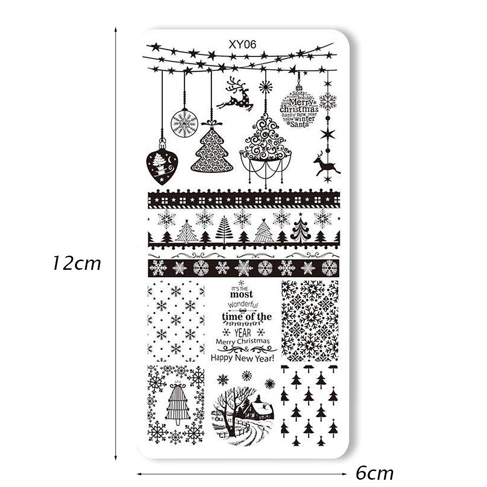Snow Christmas Reindeer Holly Tree Snowman Wreath Nail Metal Stamping Plate