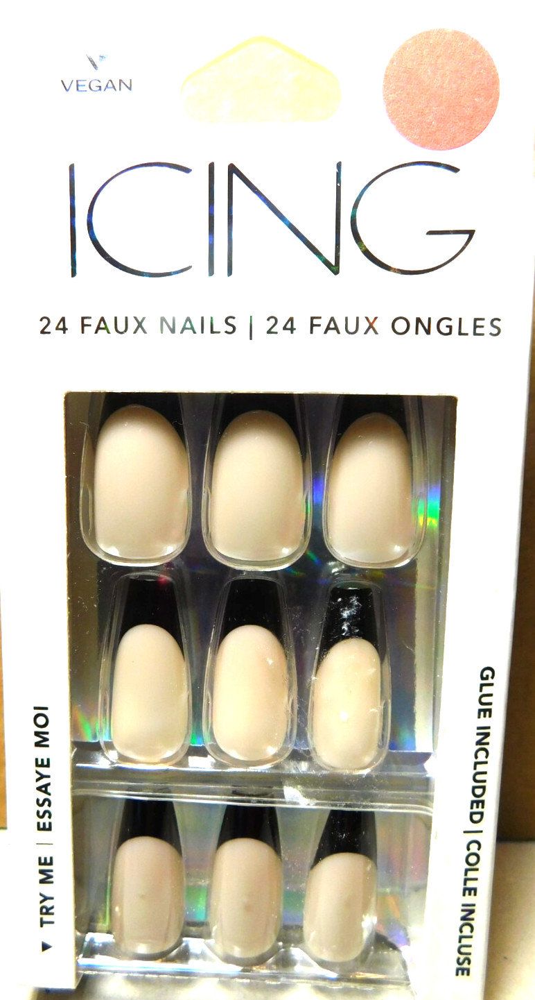 CBI Distributing Corp.~Icing 24 Faux Nails Vegan CB.AN Beige With Black Tip Nail