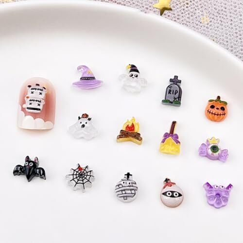 100Pcs Halloween Nail Art Charms Multi Shapes Colors 3D Pumpkin Halloween-5