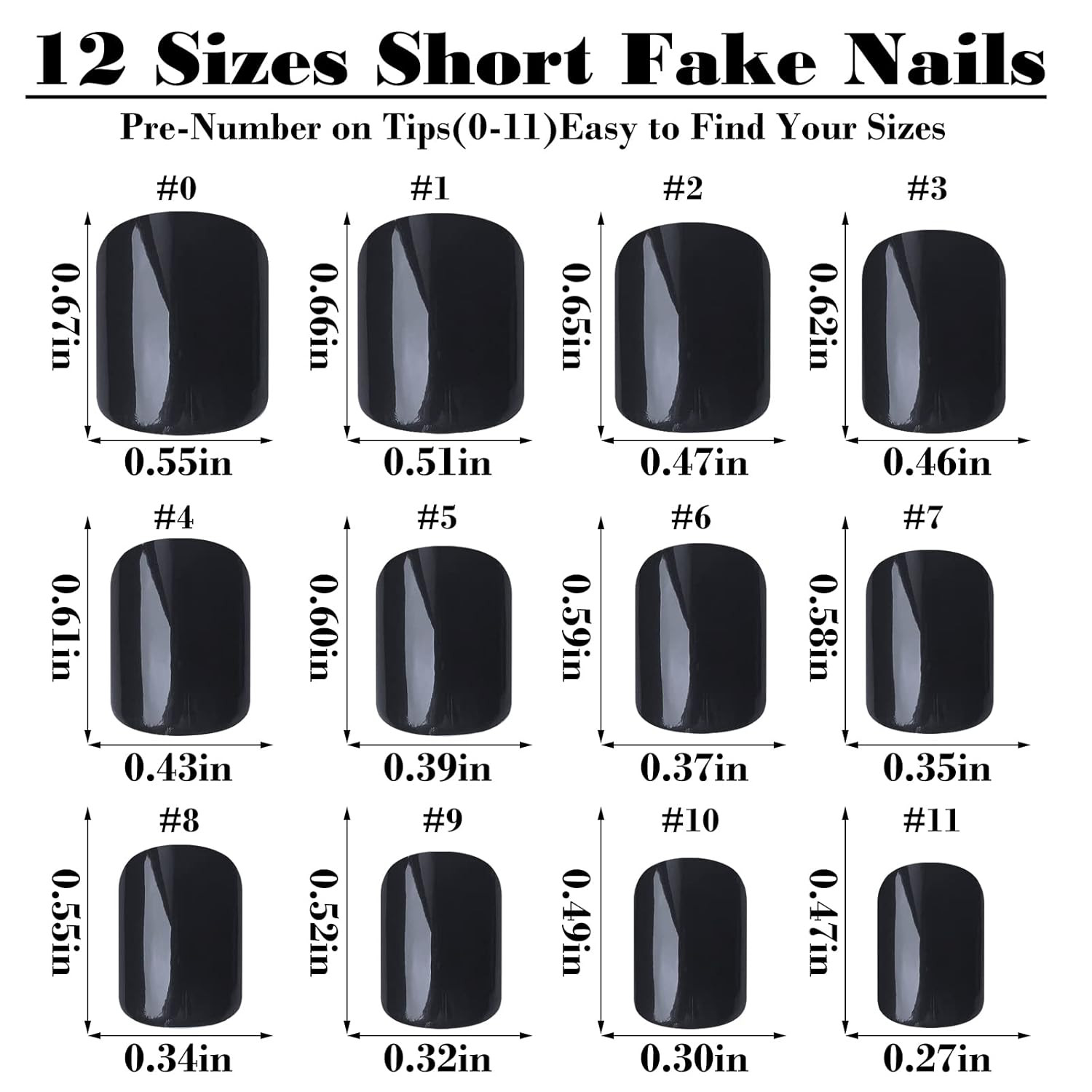 240Pcs Short Press on Nails Black Full Cover Short Square Fake Nails Glossy