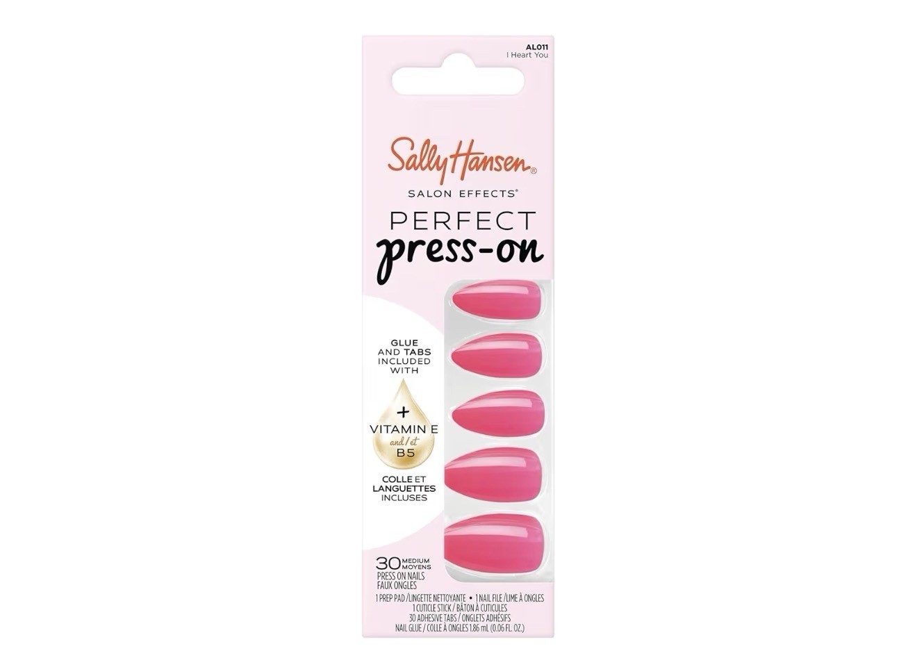 Sally Hansen Perfect Press-On Nails “I Heart You” AL011 Pink ~ Glue Included NIB