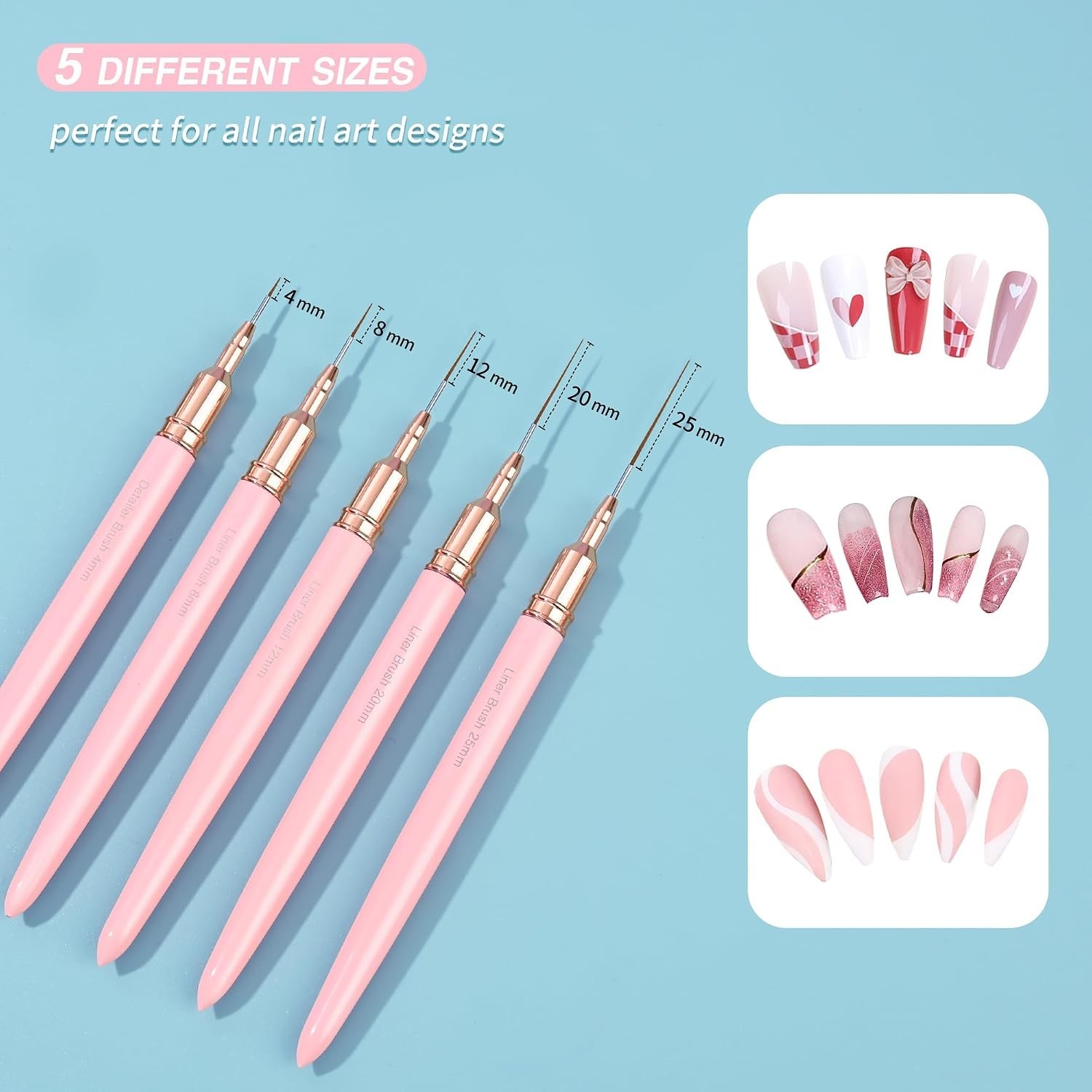 5-Piece Metallic Nail Art Brush Set – Liner Brushes for Stunning Designs