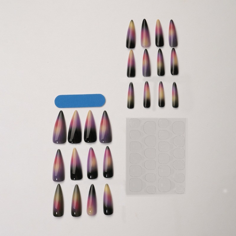 48pcs-Stunning Sunset Gradient Stiletto Press on Nails with Glossy Shine Bright