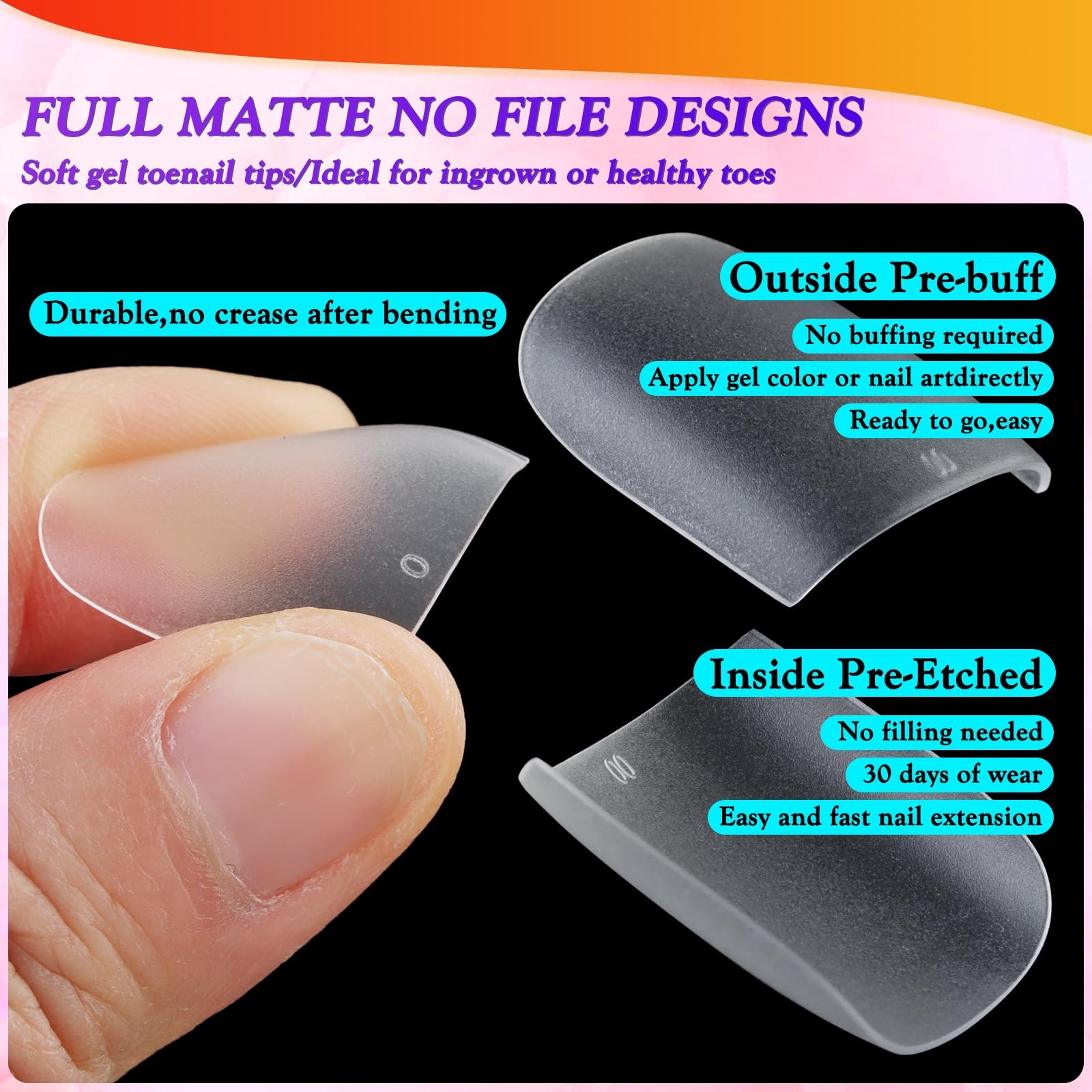 Long Square Toe Nail Tips Full Cover False Toenails Press on Nails 300PCS