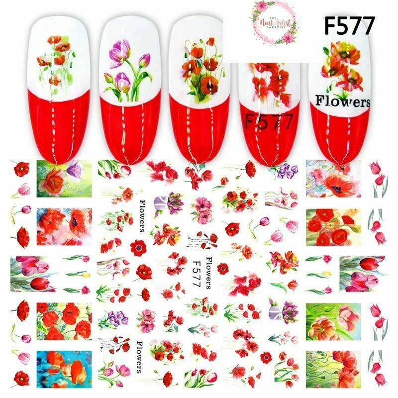 1Pc Spring Red Lily Lotus Flowers Extra-Thin 3D Nail Stickers Decals F577 NS3