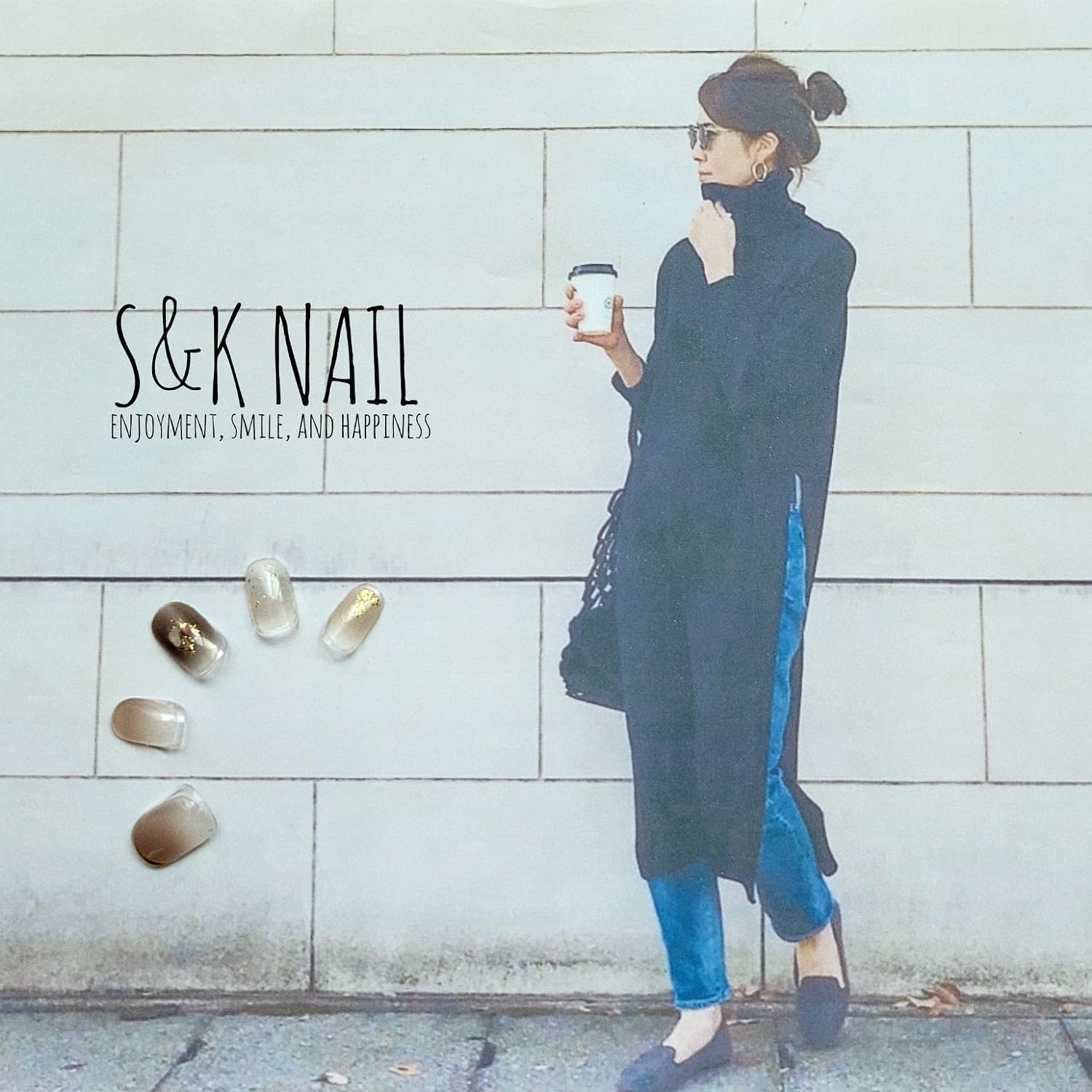 Nail Stickers Cafe Mocha Nuance & Mirror Gel-Style 20pcs Japan