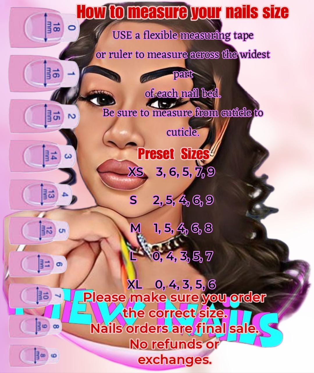 Handmade Press On Nails,Medium Size 1,5,4,6,8 XXL Long Stiletto