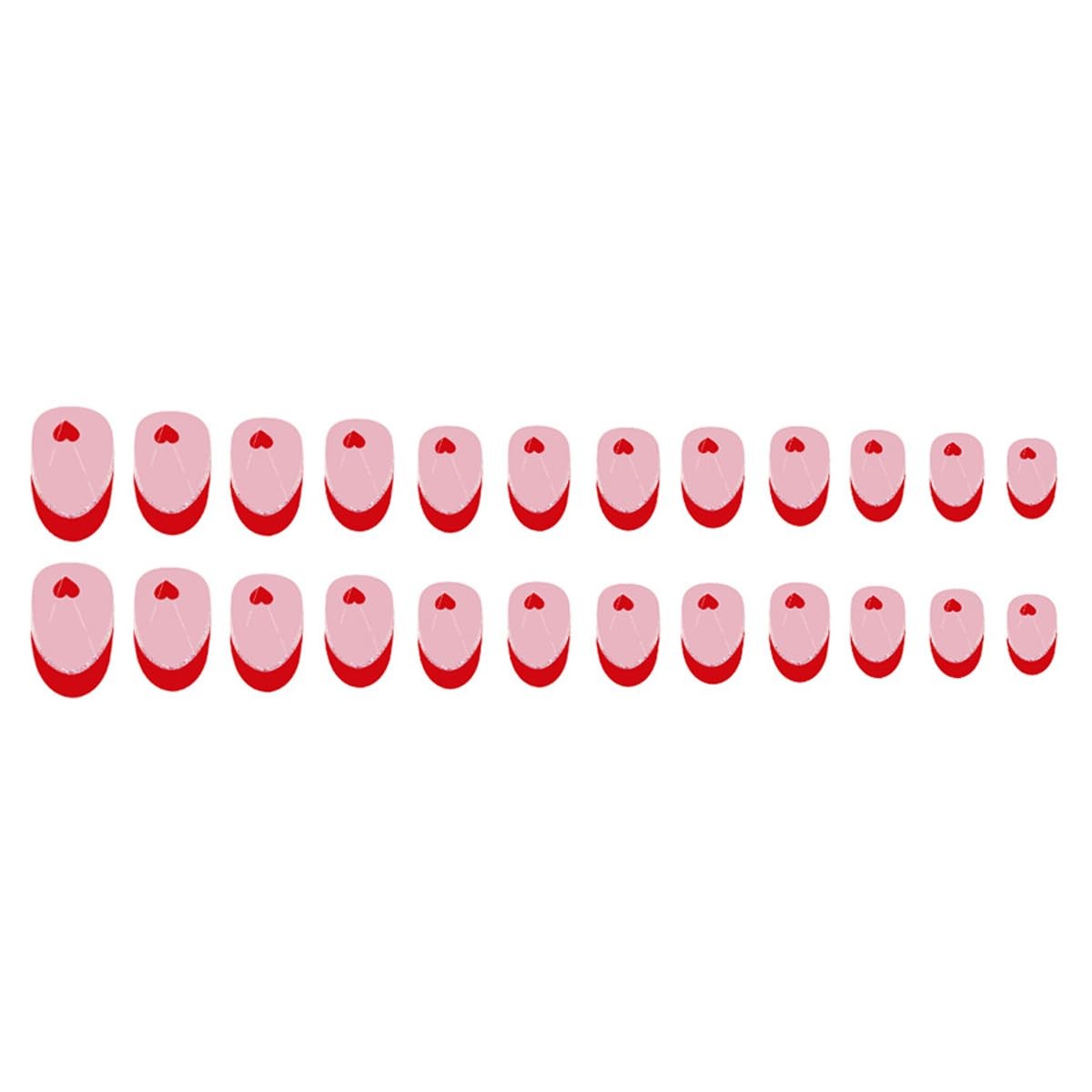 24 Pcs Red French Tip Press on Nails Short Almond with Glitter Design Valenti…