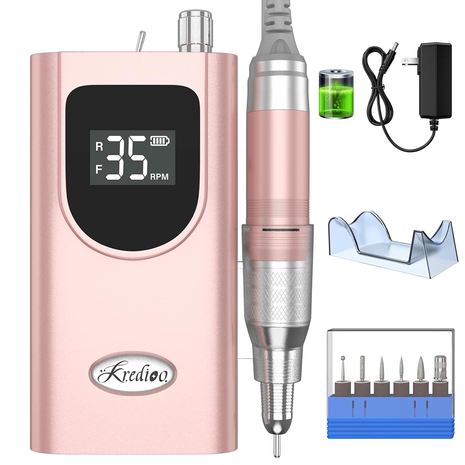 Kredioo Nail Drill, 35000RPM Nail Drills for Acrylic Nails Professional Cordl…