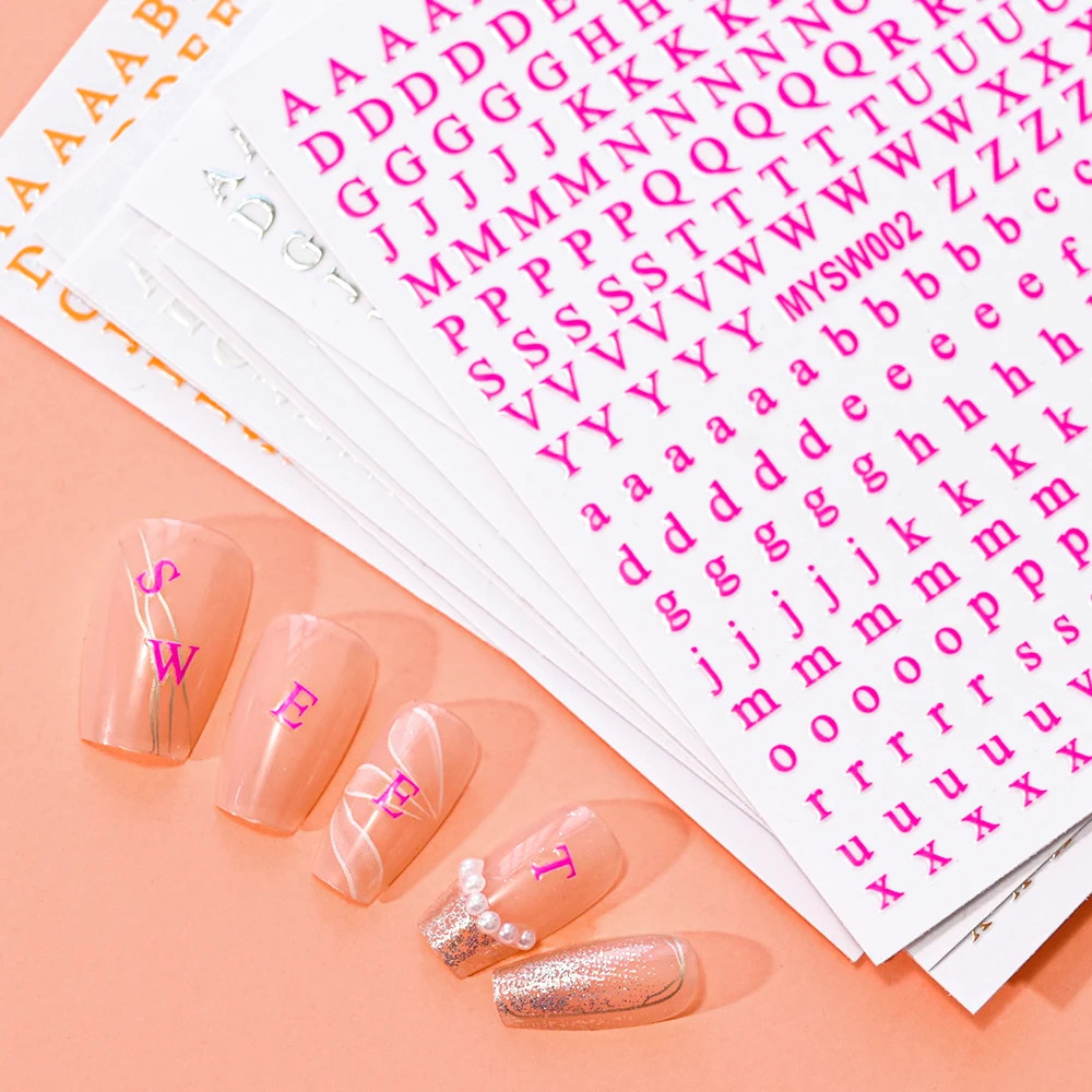1Pc 3D Alphabet Nail Sticker Laser Silver/Gold 26 English Letters Nail Art Decal