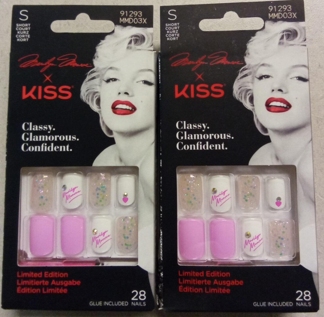 2 Marilyn Monroe x Kiss 28 Artificial Short Squared Glue On Nails Pinks 91293.