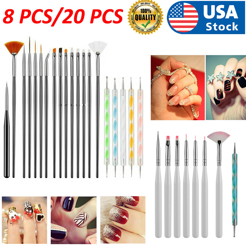 8/20 PCS Nail Art Design Dotting Painting Drawing Polish Brush Pen Tools Acrylic