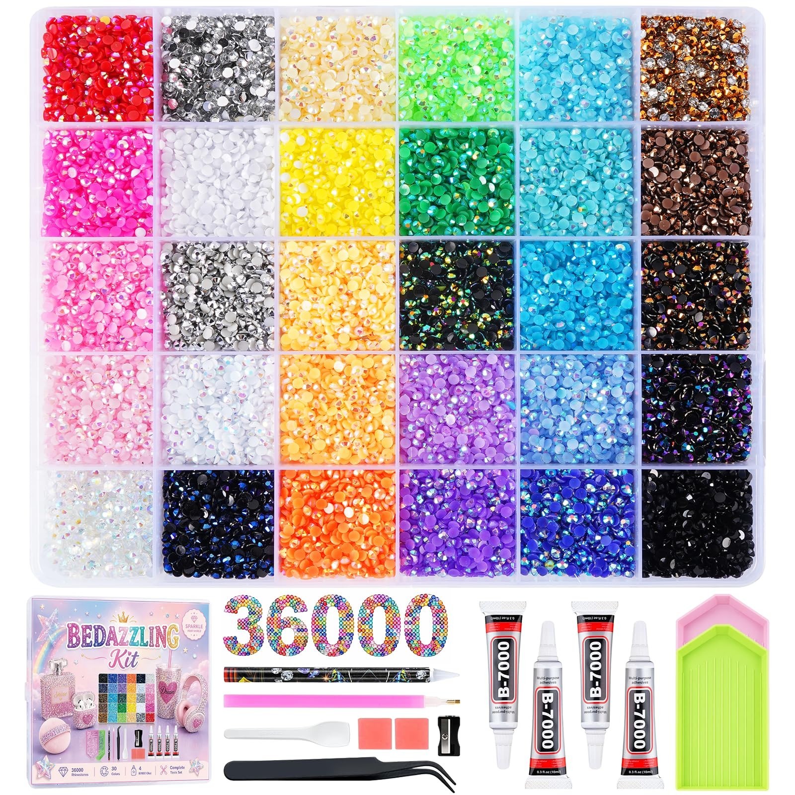 36000 Pcs Multicolor Resin Rhinestones – 3mm Flatback Gems for Nail Art, Diamond